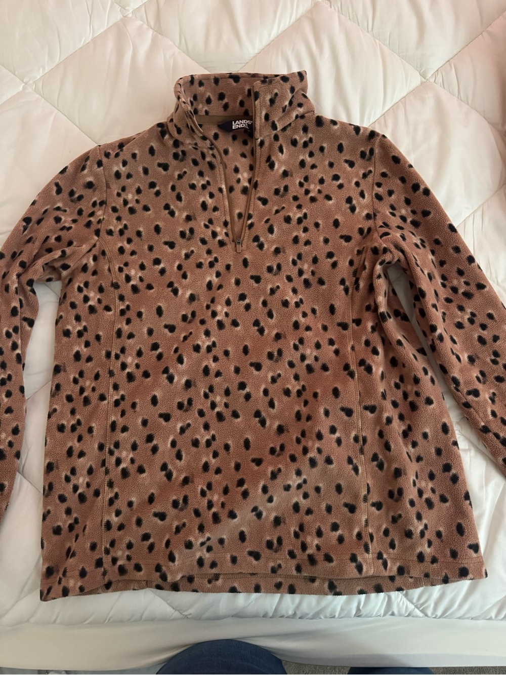 Lands' End Fleece Pullover in Tan and Black Leopard Print